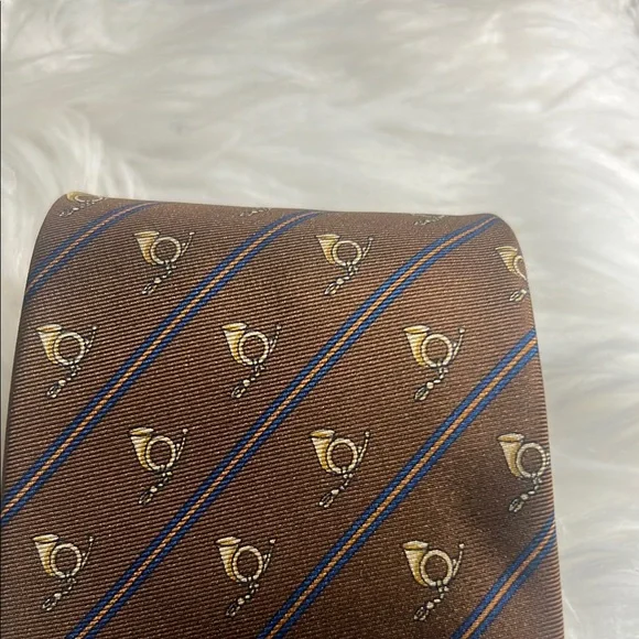 Gucci Hunting Horns Brown Patterned Men's Tie 3.5” W Stripe - Picture 2 of 12